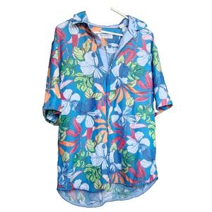 Tommy Bahama Mens Short Sleeve Shirt Sz M Coconut Point Luau Blue Aster Tropical